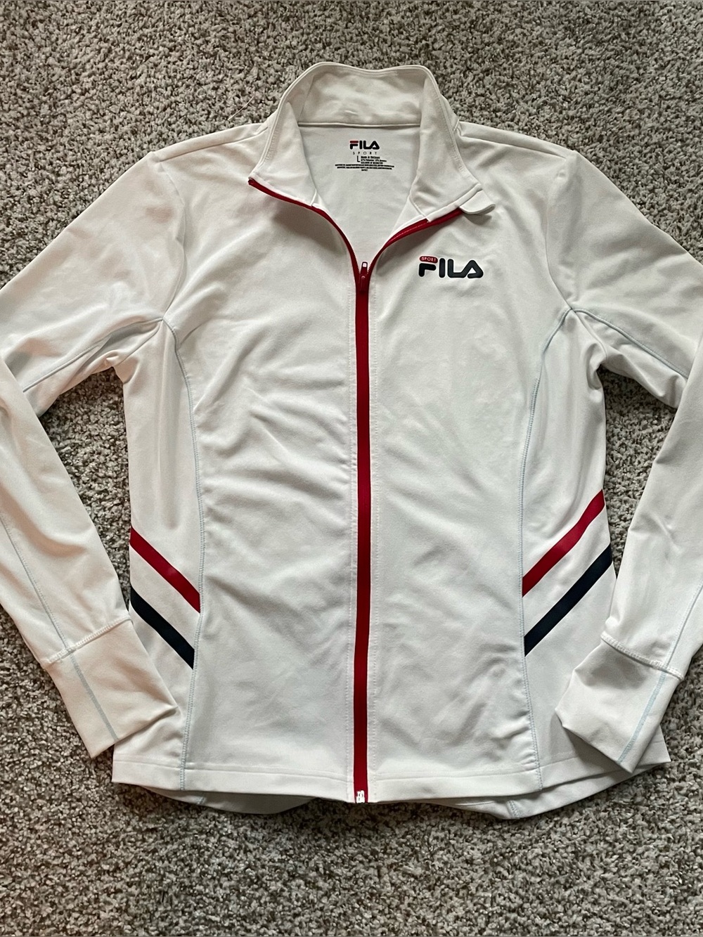 FILA White Athletic Bomber Jacket with Red & Navy Accents